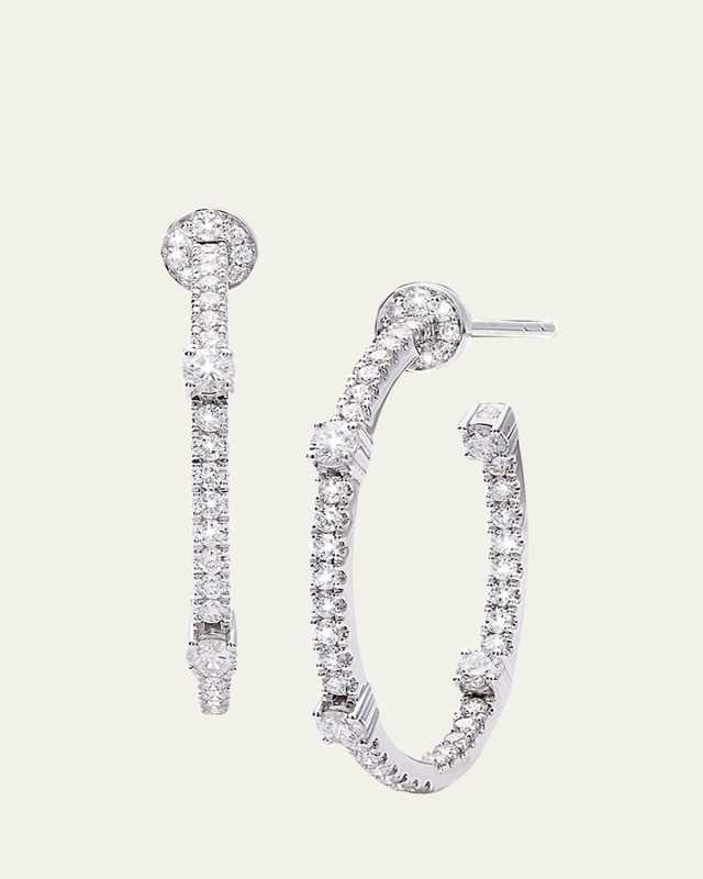 18K White Gold Pavé Diamond Hoop Earrings